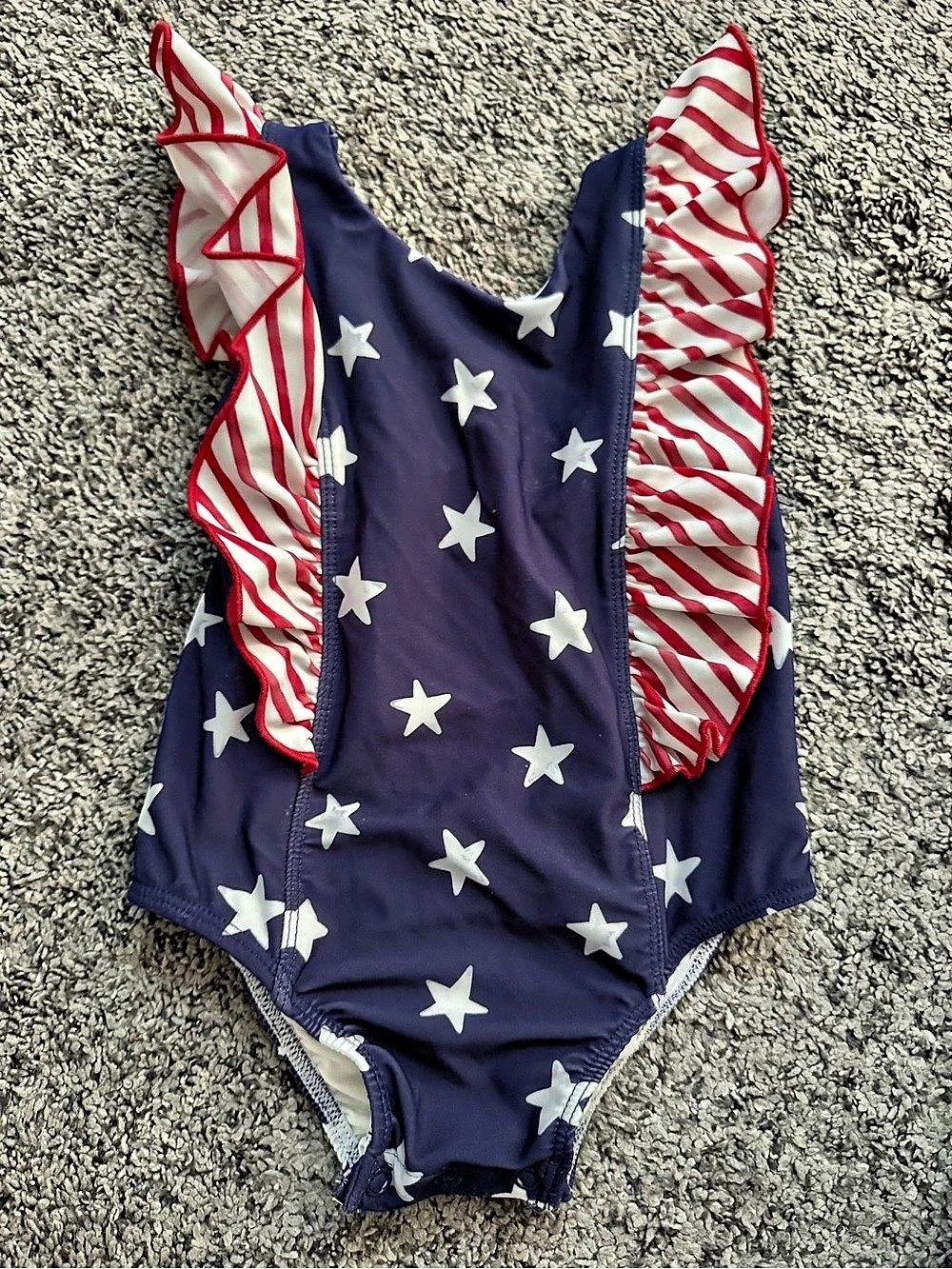 Caden Lane Stars & Stripes Party Ruffle Swimsuit Baby 12-18M